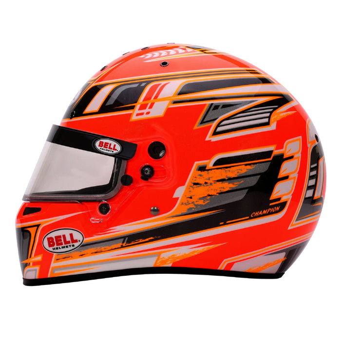 Bell KC7-CMR Champion Anthracite/Orange Kart Helmet  - Free Bell Fleece Helmet Bag - Left - Fast 