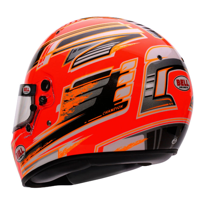 Bell KC7-CMR Champion Anthracite/Orange Kart Helmet  - Free Bell Fleece Helmet Bag - Rear Left - Fast 