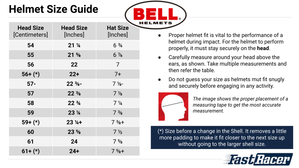 Bell KC7-CMR Helmets Size Chart - Fast Racer