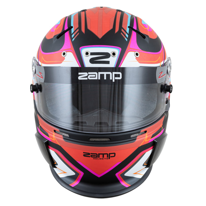 Zamp RZ-70E Switch Matte Graphic Red/Black Racing Helmet Front View - Fast Racer