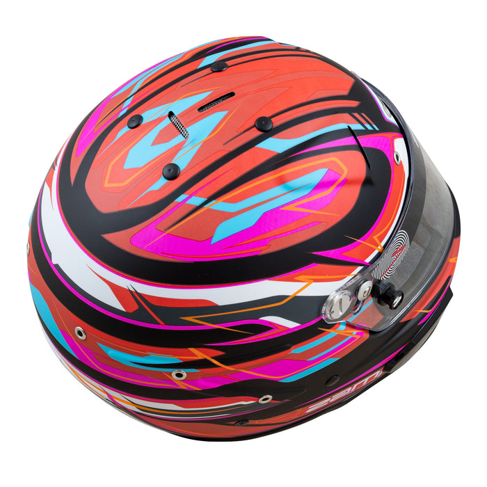 Zamp RZ-70E Switch Matte Graphic Red/Black Racing Helmet Top Rear View - Fast Racer