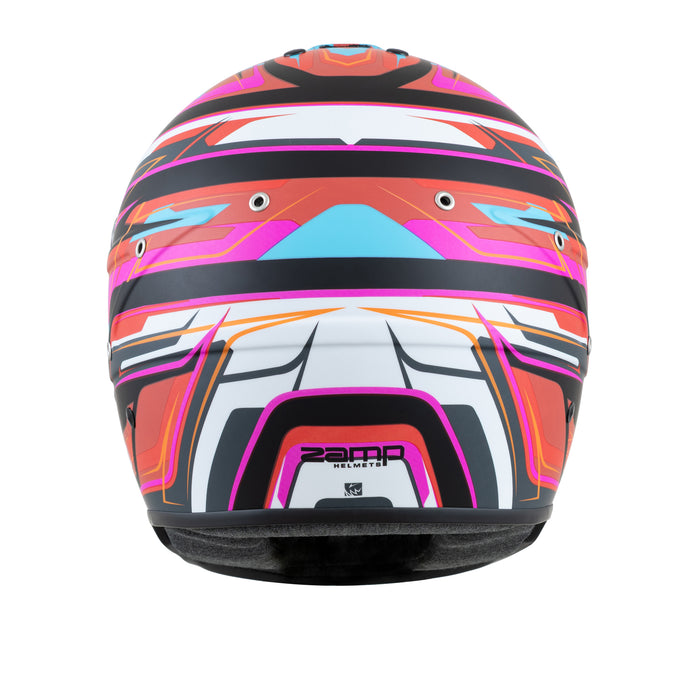 Zamp RZ-70E Switch Matte Graphic Red/Black Racing Helmet Rear View - Fast Racer