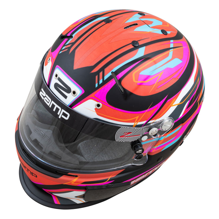 Zamp RZ-70E Switch Matte Graphic Red/Black Racing Helmet Front Top View - Fast Racer