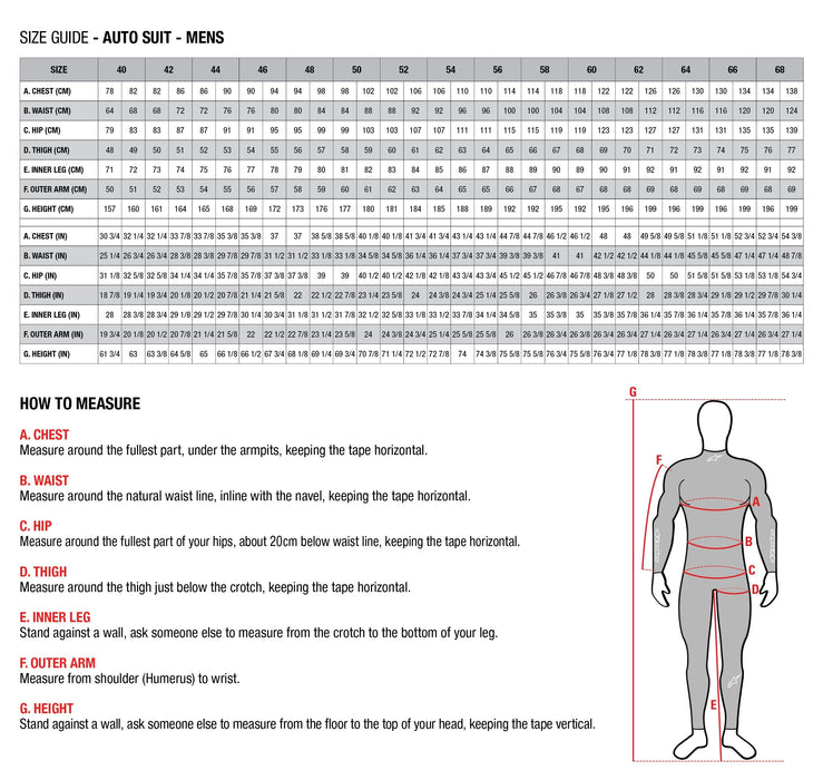 Alpinestars Racing Suit - Size Guide - Auto Suit - Mens - Fast Racer