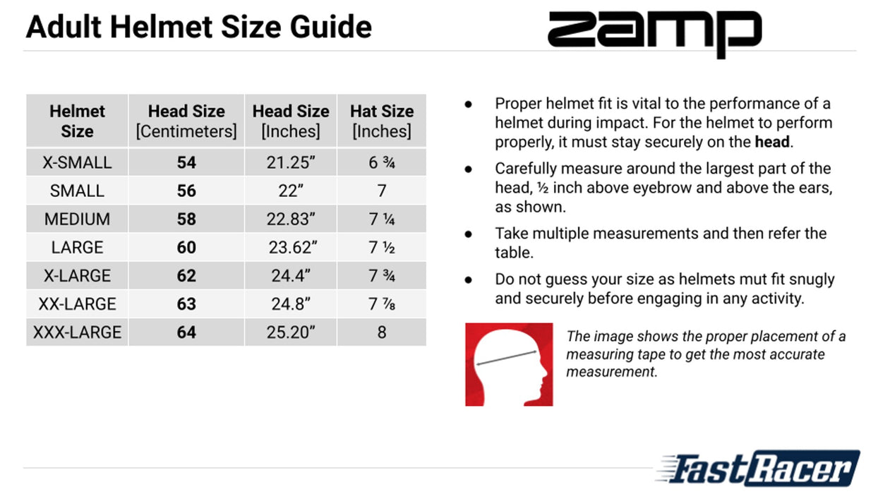 Zamp Helmet Size Guide - Fast Racer