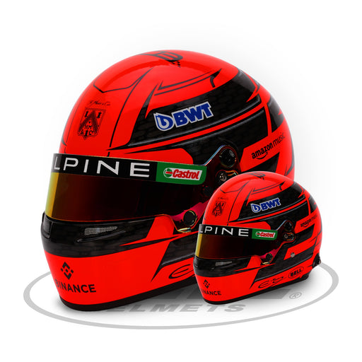 Bell 1:2 Scale F1 Mini Helmet Esteban Ocon 2024 Alpine Formula 1 Team - Big And Small - Fast Racer