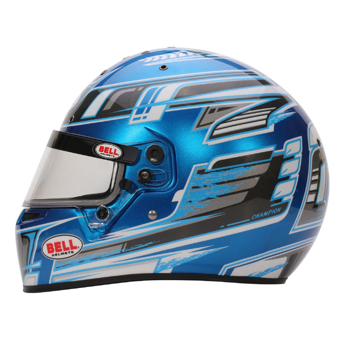 Bell KC7-CMR Champion Anthracite/Blue Kart Helmet  - Free Bell Fleece Helmet Bag - Left - Fast Racer