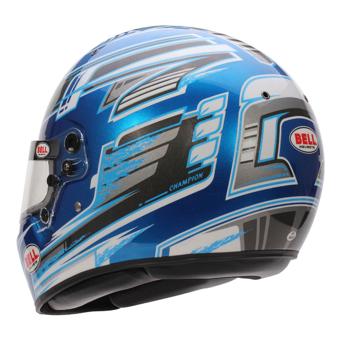 Bell KC7-CMR Champion Anthracite/Blue Kart Helmet  - Free Bell Fleece Helmet Bag - Rear Left - Fast Racer