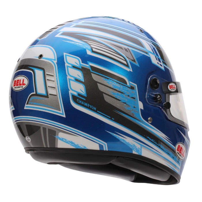 Bell KC7-CMR Champion Anthracite/Blue Kart Helmet  - Free Bell Fleece Helmet Bag - Rear Right - Fast Racer