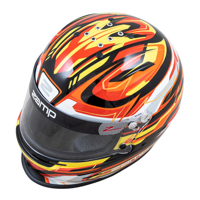 Zamp RZ-42Y C4 Youth Snell CMR2016 Graphic Racing Helmet - Black/Red/Orange - Top - Fast Racer