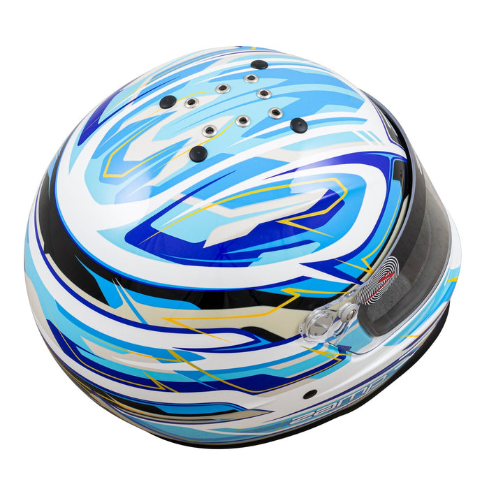 Zamp RZ-42Y C4 Youth Snell CMR2016 Graphic Racing Helmet - White/Blue - Top Rear - Fast Racer