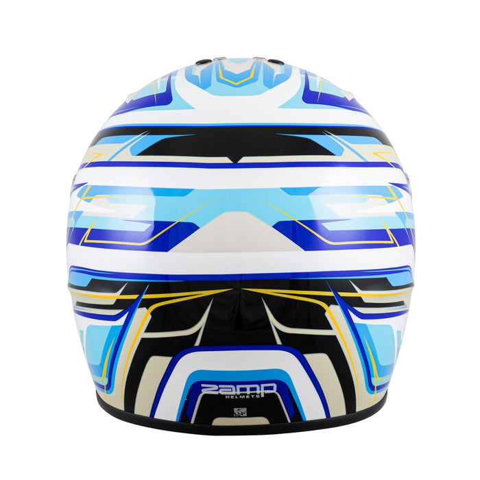 Zamp RZ-42Y C4 Youth Snell CMR2016 Graphic Racing Helmet - White/Blue - Rear - Fast Racer