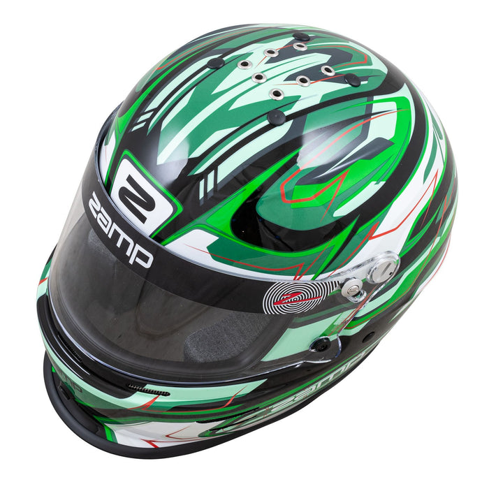 Zamp RZ-42Y C4 Youth Snell CMR2016 Graphic Racing Helmet - White/Green - Top - Fast Racer