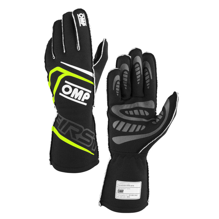 OMP FIRST Racing Gloves FIA - Black/Fluo Yellow - Fast Racer