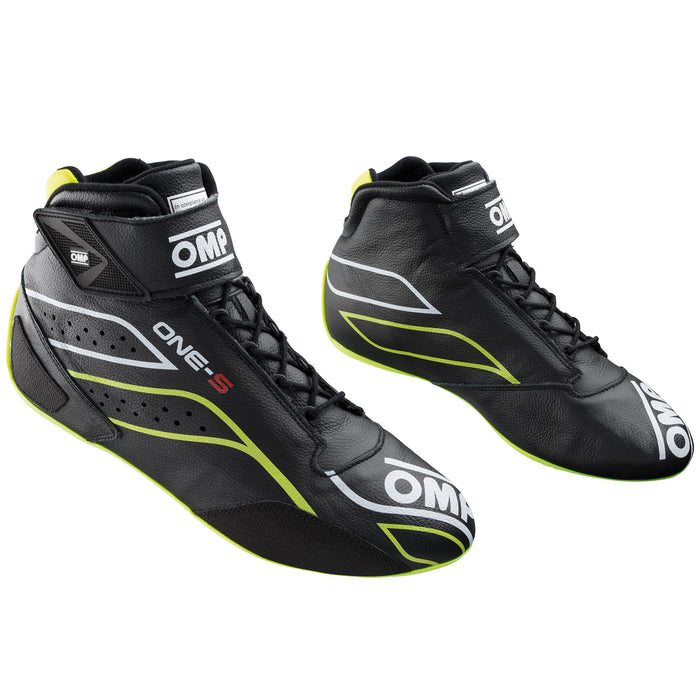 OMP ONE-S Auto Racing Shoes  - Black/Yellow Pair - Fast Racer