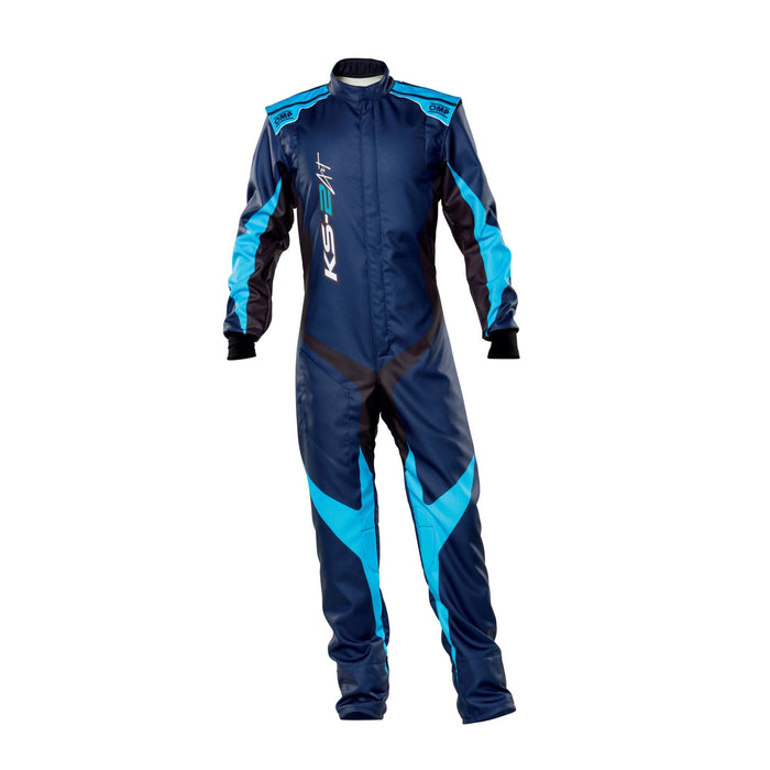 OMP KS-2 ART Karting Suit Blue/Cyan Front, Sold by Fast Racer