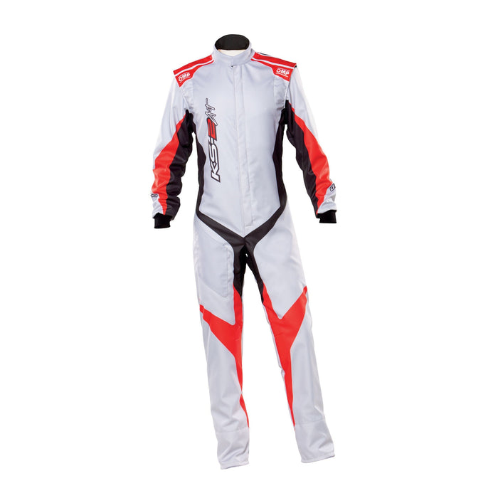 OMP KS-2 ART Karting Suit Silver/Red Front, Sold by Fast Racer