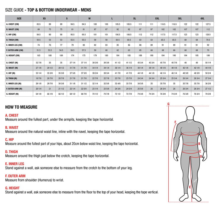 Alpinestars Size Guide - Top and Bottom Nomex Underwear - Mens - Fast Racer